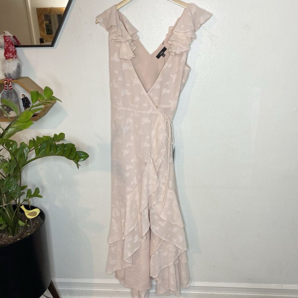 Lulus Blush Pink High Low Ruffle V-neck Wrap Dress Coquette Fairy Women’s Large